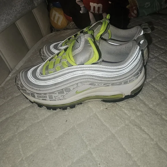 Nike Air Max 97 GS Kids Sneakers - Gray and Neon Green - Picture 5 of 10